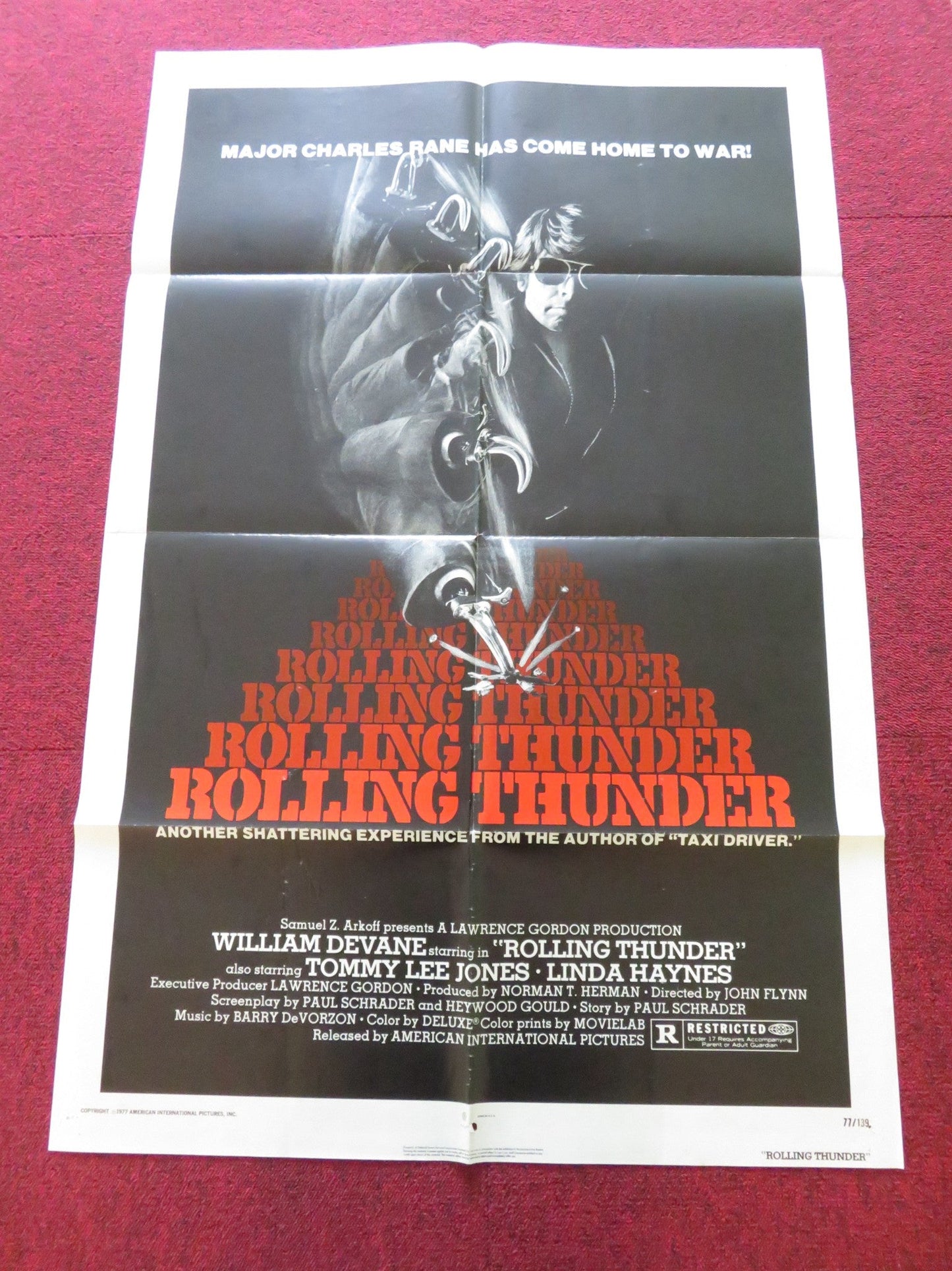 ROLLING THUNDER FOLDED US ONE SHEET POSTER WILLIAM DEVANE TOMMY LEE JONES 1977 Rendezvous Cinema Movie posters