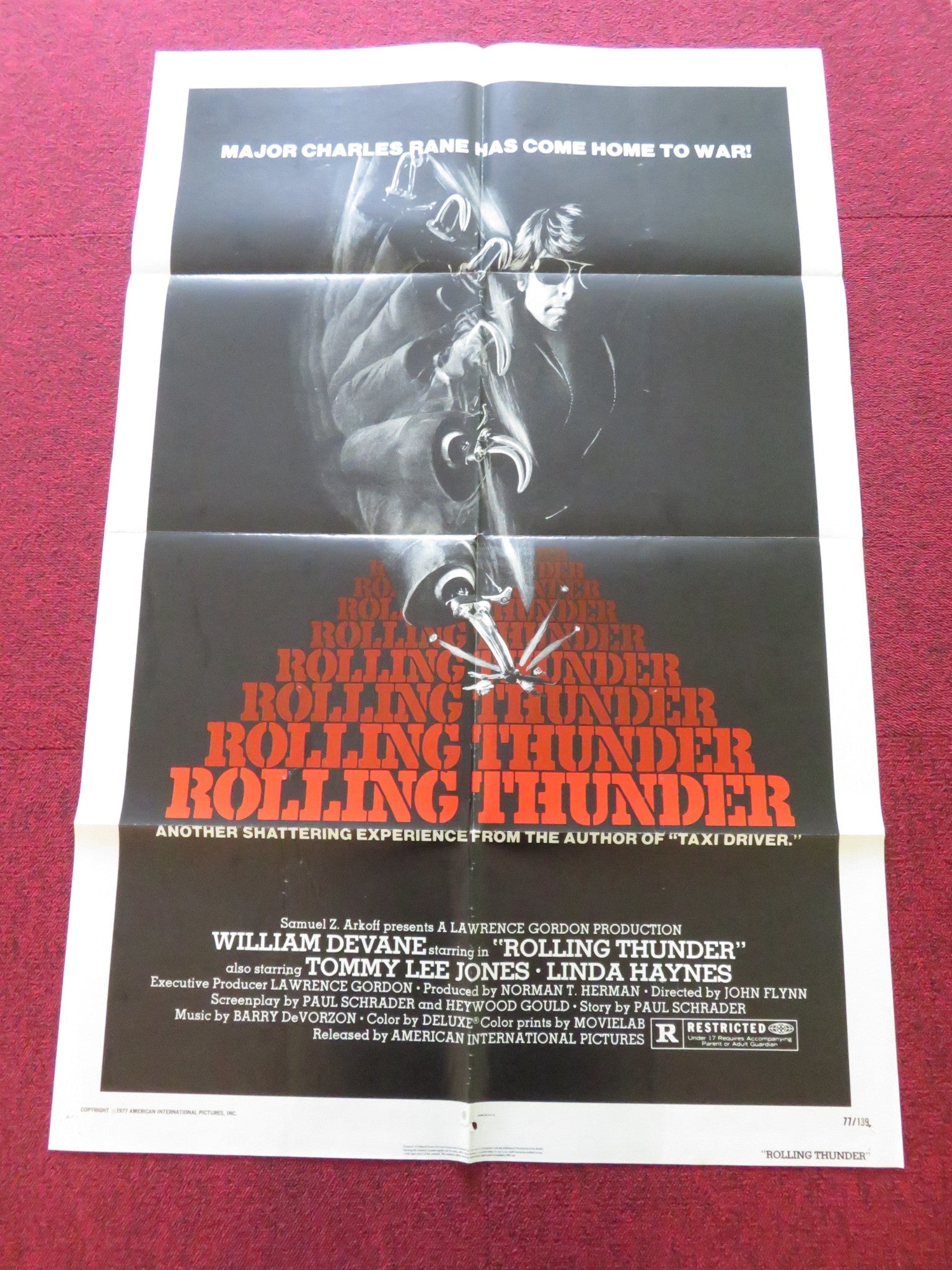 ROLLING THUNDER FOLDED US ONE SHEET POSTER WILLIAM DEVANE TOMMY LEE JONES 1977 Rendezvous Cinema Movie posters