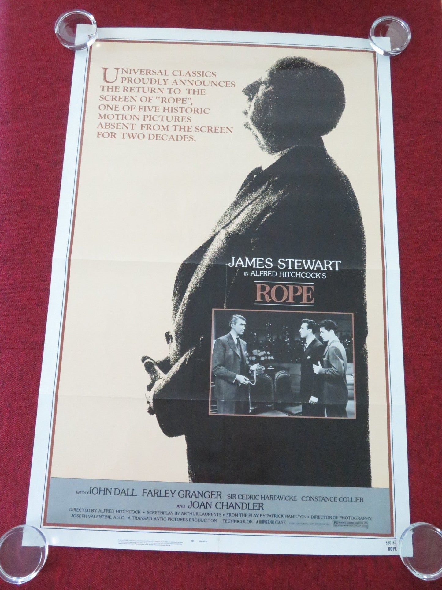 ROPE US TRI FOLDED ONE SHEET ROLLED POSTER JAMES STEWART KIM NOVAK R1983 Movie posters