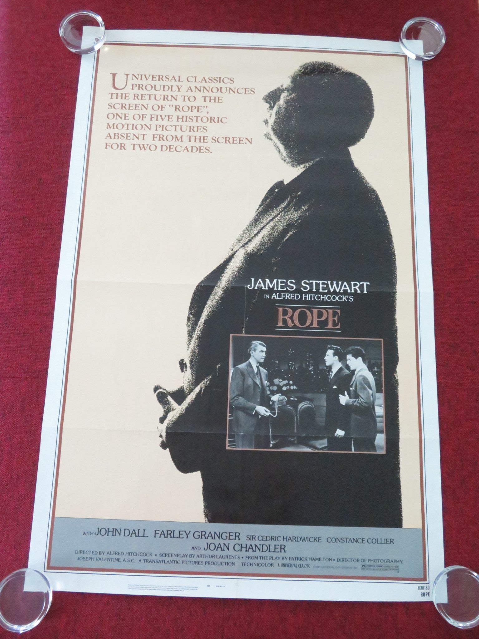 ROPE US TRI FOLDED ONE SHEET ROLLED POSTER JAMES STEWART KIM NOVAK R1983 Movie posters
