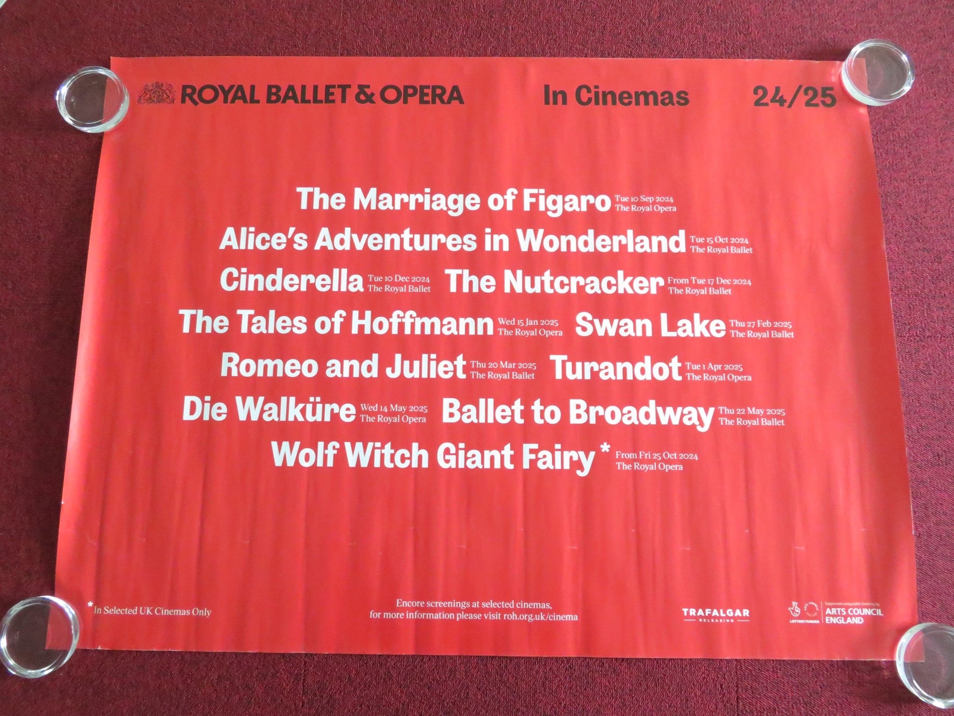 Royal Ballet & Opera In Cinemas 24/25 UK Quad Rolled Poster Cinderella 2025 Movie posters