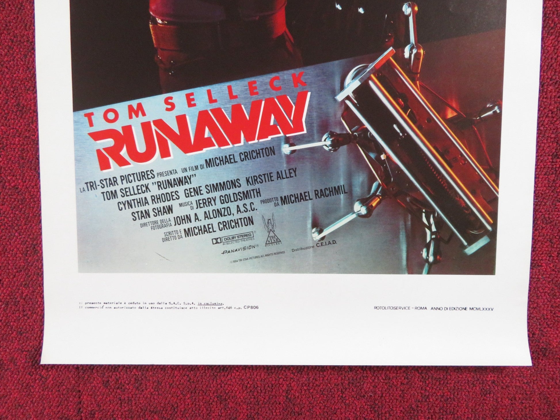 RUNAWAY ITALIAN LOCANDINA POSTER TOM SELLECK CYNTHIA RHODES 1984 Rendezvous Cinema Movie posters