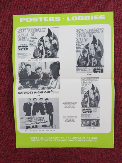 SATURDAY NIGHT OUT UNCUT PRESS BOOK FOLDED HEATHER SEARS BERNARD LEE 1964 Rendezvous Cinema Movie posters