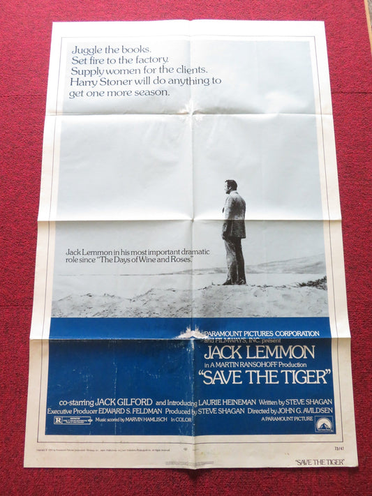 SAVE THE TIGER FOLDED US ONE SHEET POSTER JACK LEMMON JACK GILFORD 1972 Rendezvous Cinema Movie posters