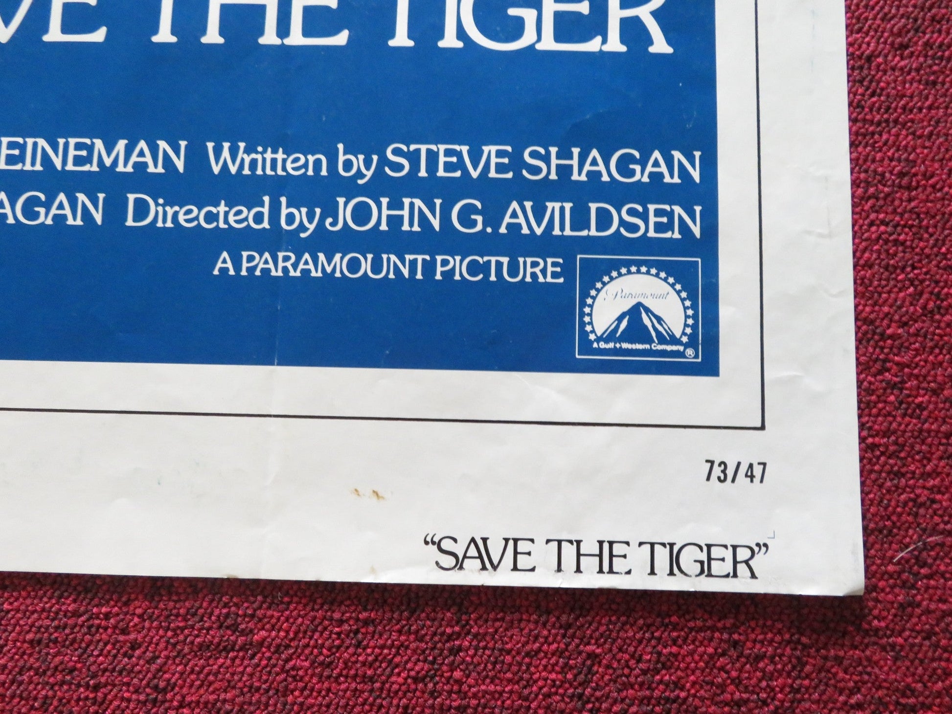 SAVE THE TIGER FOLDED US ONE SHEET POSTER JACK LEMMON JACK GILFORD 1972 Rendezvous Cinema Movie posters