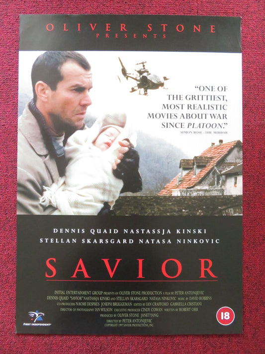 SAVIOR VHS VIDEO POSTER DENNIS QUAID STELLAN SKARSGARD 1998 Rendezvous Cinema Movie posters