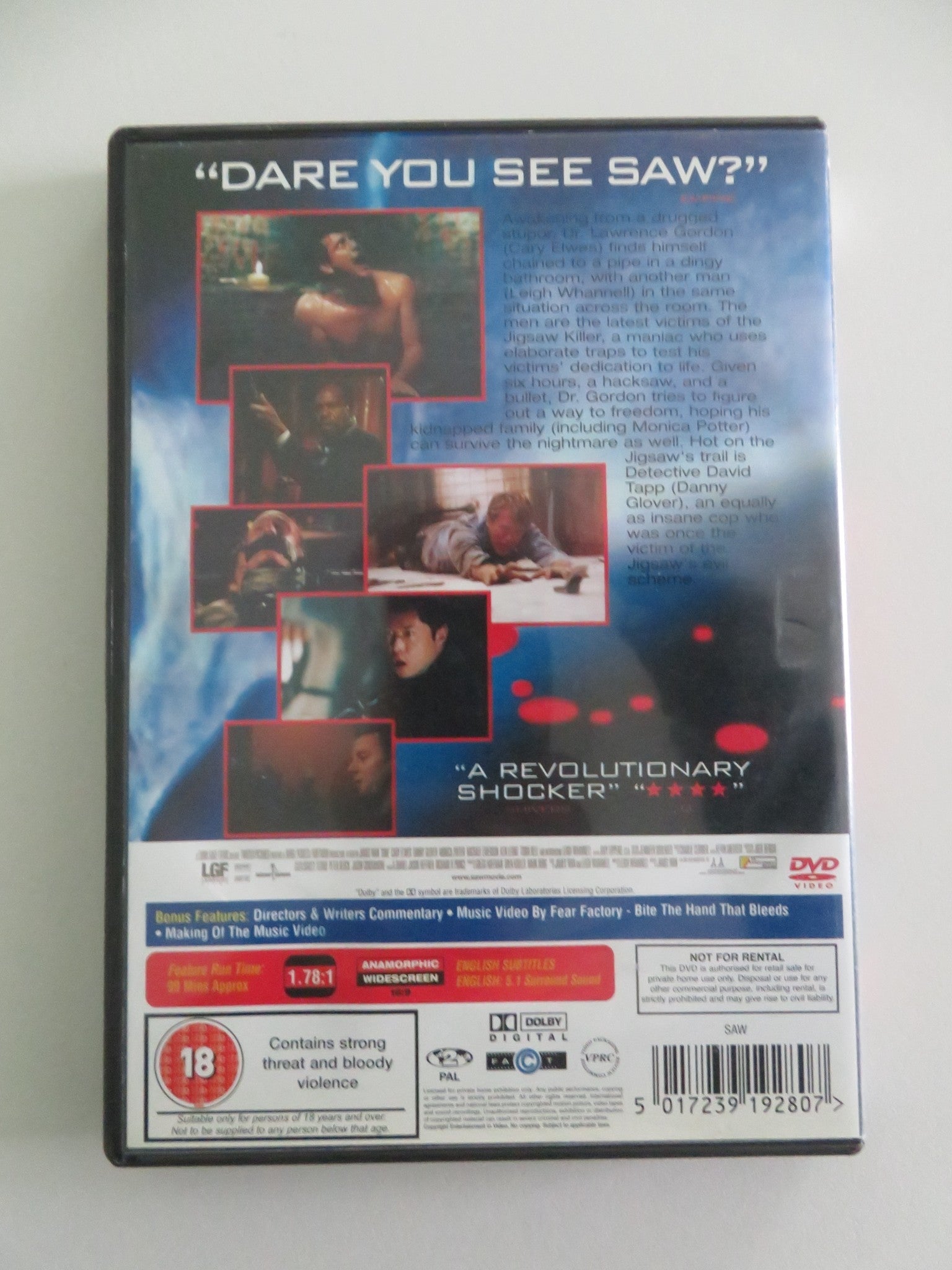 SAW (DVD) CARY ELWES DANNY GLOVER 2004 REGION 2 Movie posters