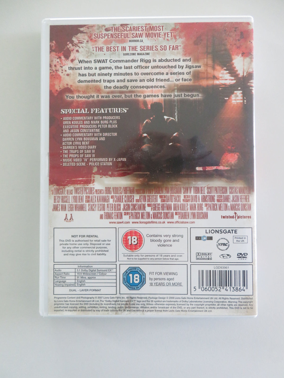 Saw IV Extreme Edition - B (DVD) Tobin Bell Costas Mandylor 2007 Region 2 Movie posters