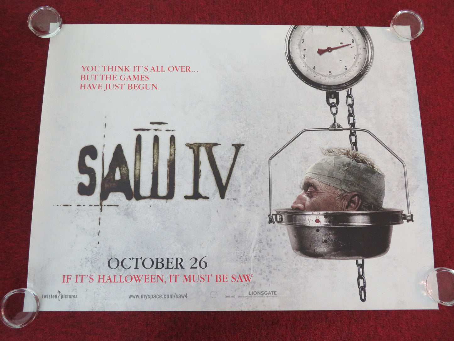 Saw IV UK Quad Rolled Poster Tobin Bell Scott Patterson Louis Ferreira 2007 Movie posters