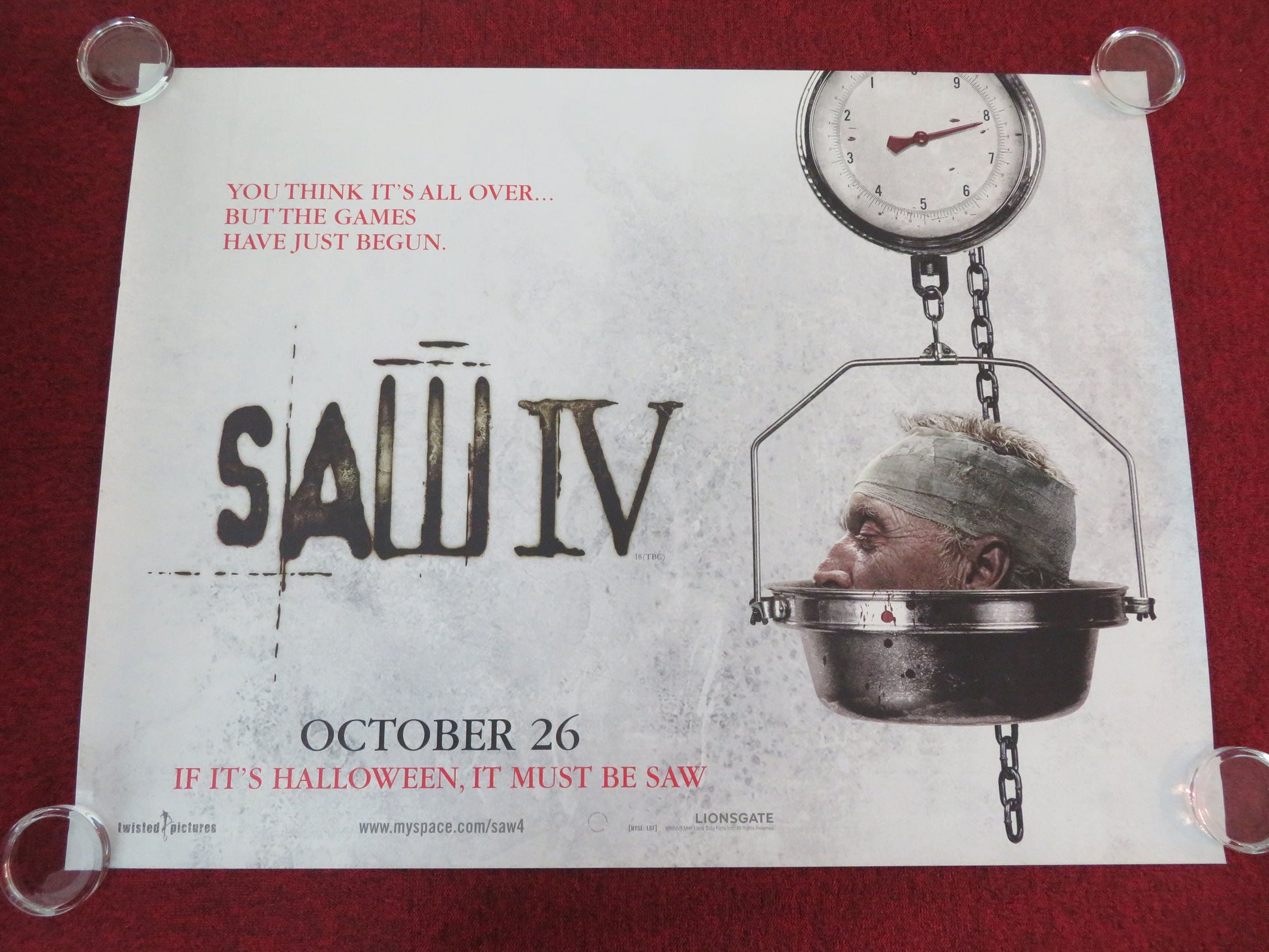 Saw IV UK Quad Rolled Poster Tobin Bell Scott Patterson Louis Ferreira 2007 Movie posters