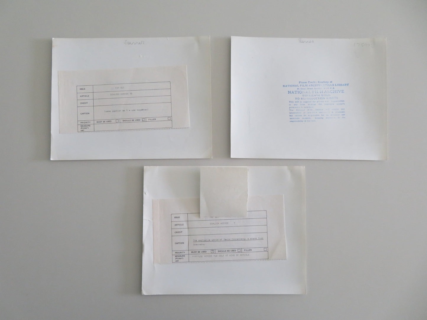 SCANNERS - A MOVIE STILL PHOTO LOT OF 3 PATRICK MCGOOHAN JENNIFER O'NEILL 1981 Movie posters