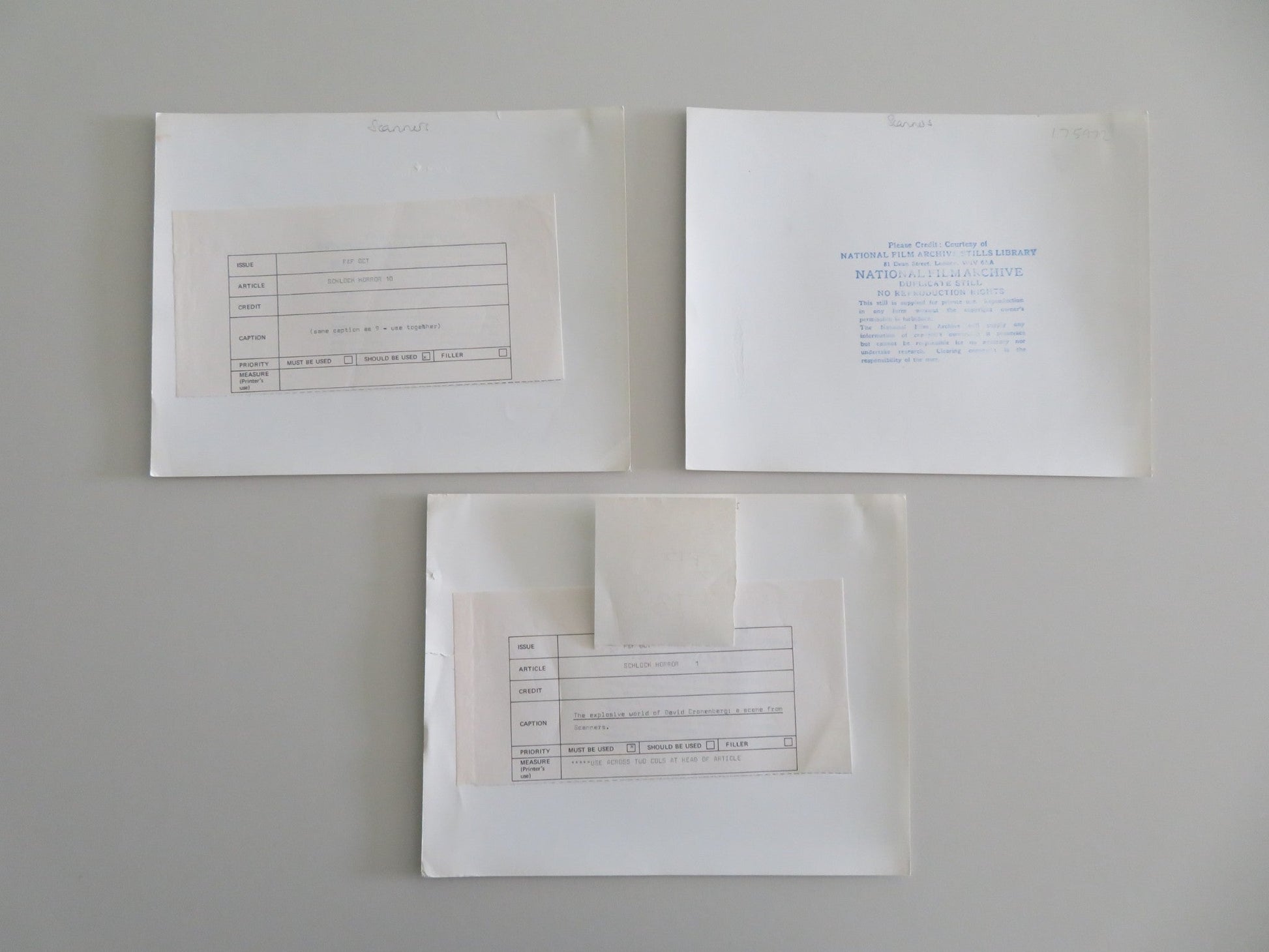 SCANNERS - A MOVIE STILL PHOTO LOT OF 3 PATRICK MCGOOHAN JENNIFER O'NEILL 1981 Movie posters