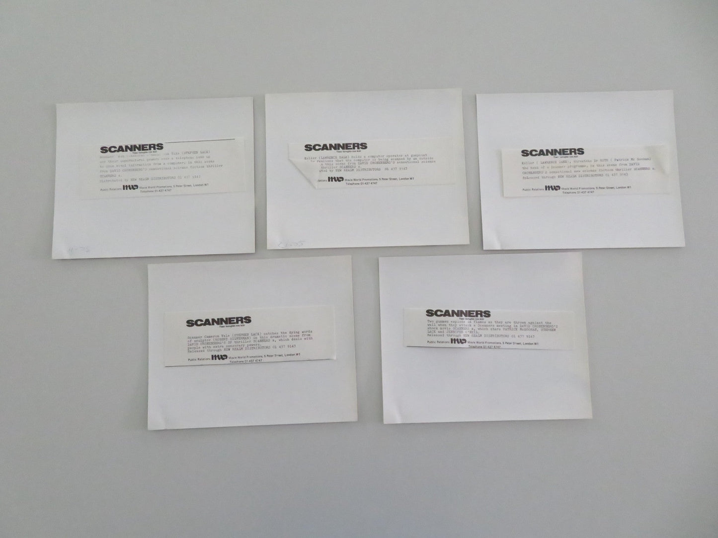 SCANNERS - B MOVIE STILL PHOTO LOT OF 5 STEPHEN LACK PATRICK MCGOOHAN 1981 Movie posters