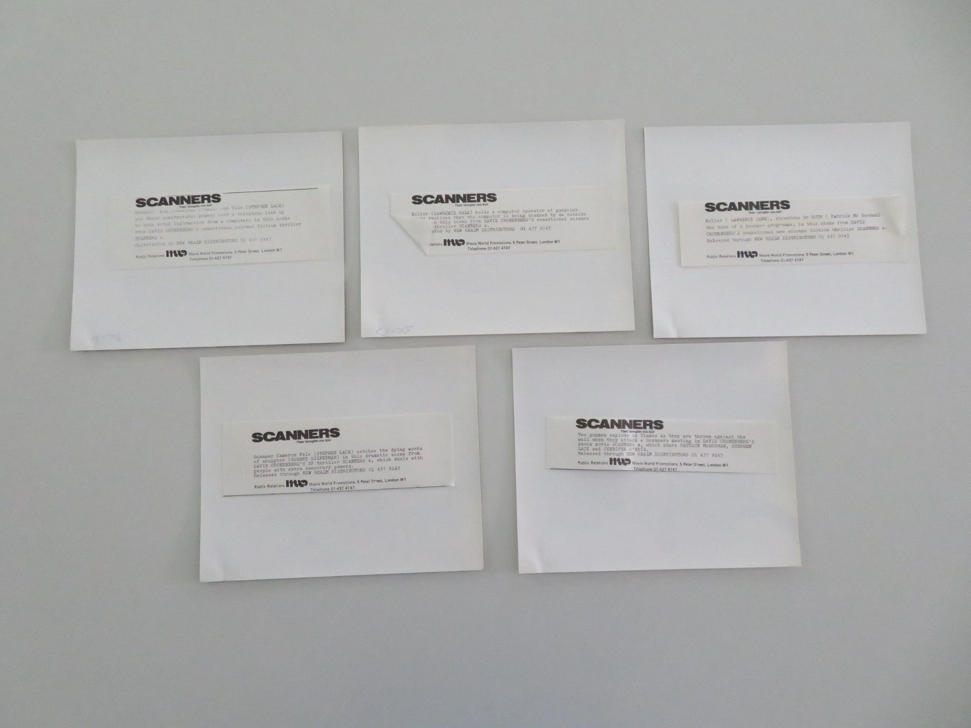 SCANNERS - B MOVIE STILL PHOTO LOT OF 5 STEPHEN LACK PATRICK MCGOOHAN 1981 Movie posters