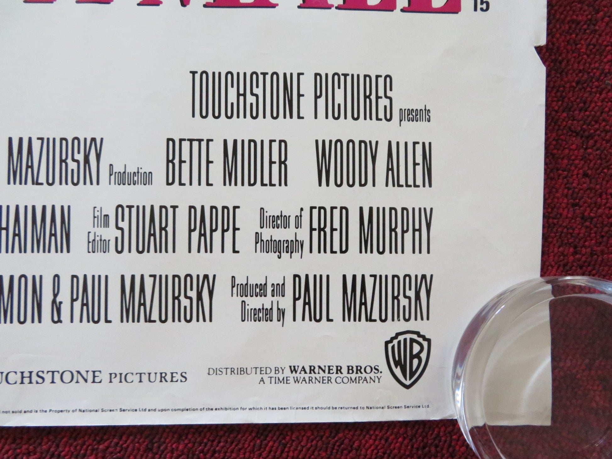 SCENES FROM A MALL UK QUAD ROLLED POSTER BETTE MIDLER WOODY ALLEN 1991 Rendezvous Cinema Movie posters