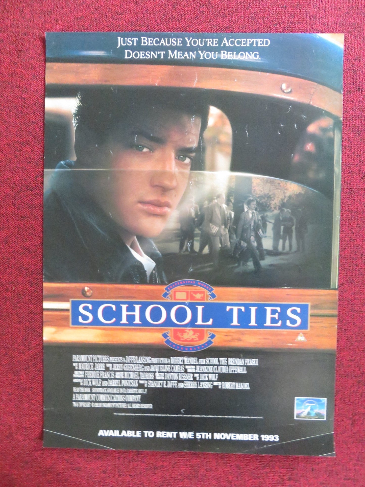 SCHOOL TIES VHS VIDEO POSTER BRENDAN FRASER MATT DAMON 1992 Rendezvous Cinema Movie posters
