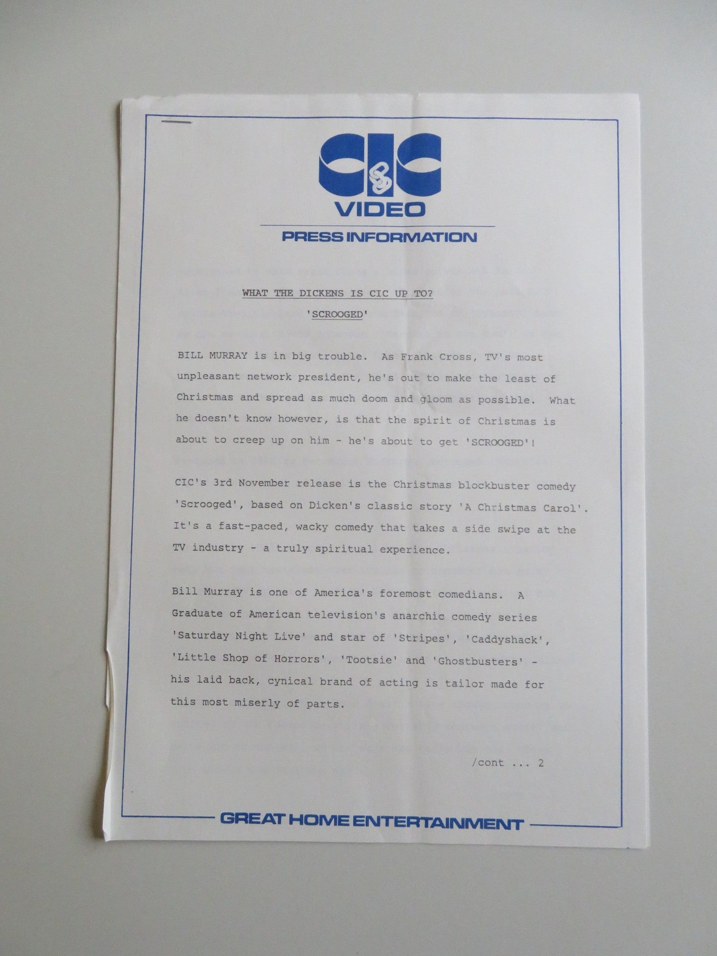 SCROOGED PRESS KIT 1988 BILL MURRAY KAREN ALLEN Movie posters