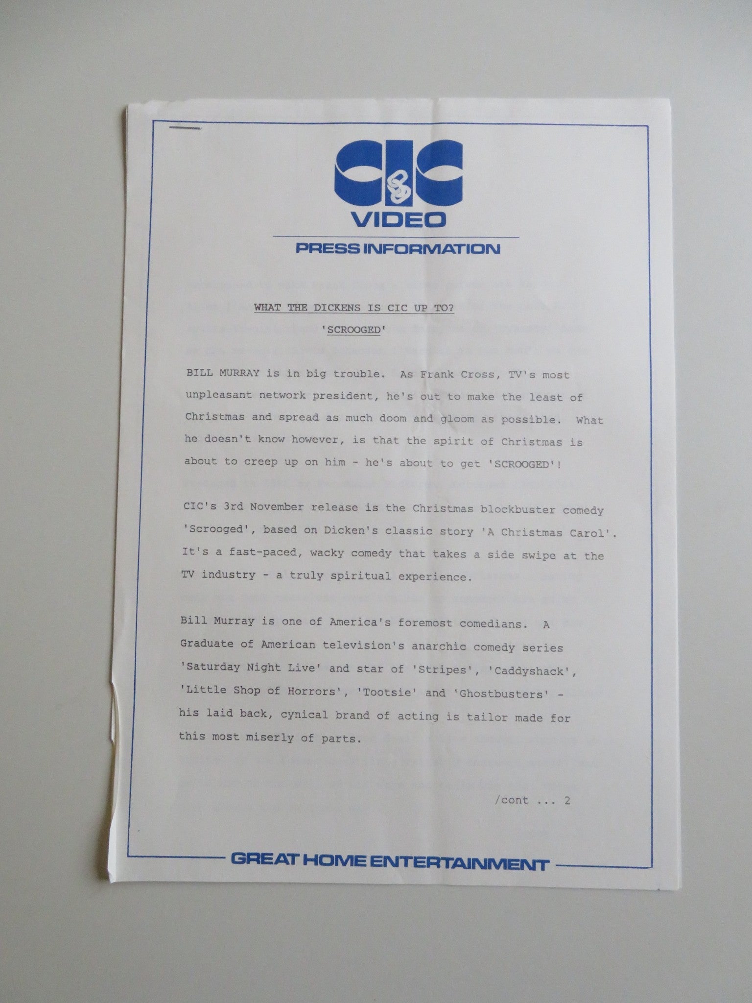 SCROOGED PRESS KIT 1988 BILL MURRAY KAREN ALLEN Movie posters