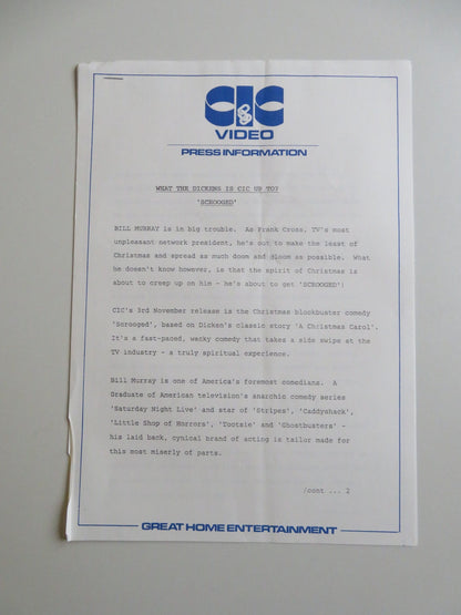 SCROOGED PRESS KIT 1988 BILL MURRAY KAREN ALLEN Movie posters