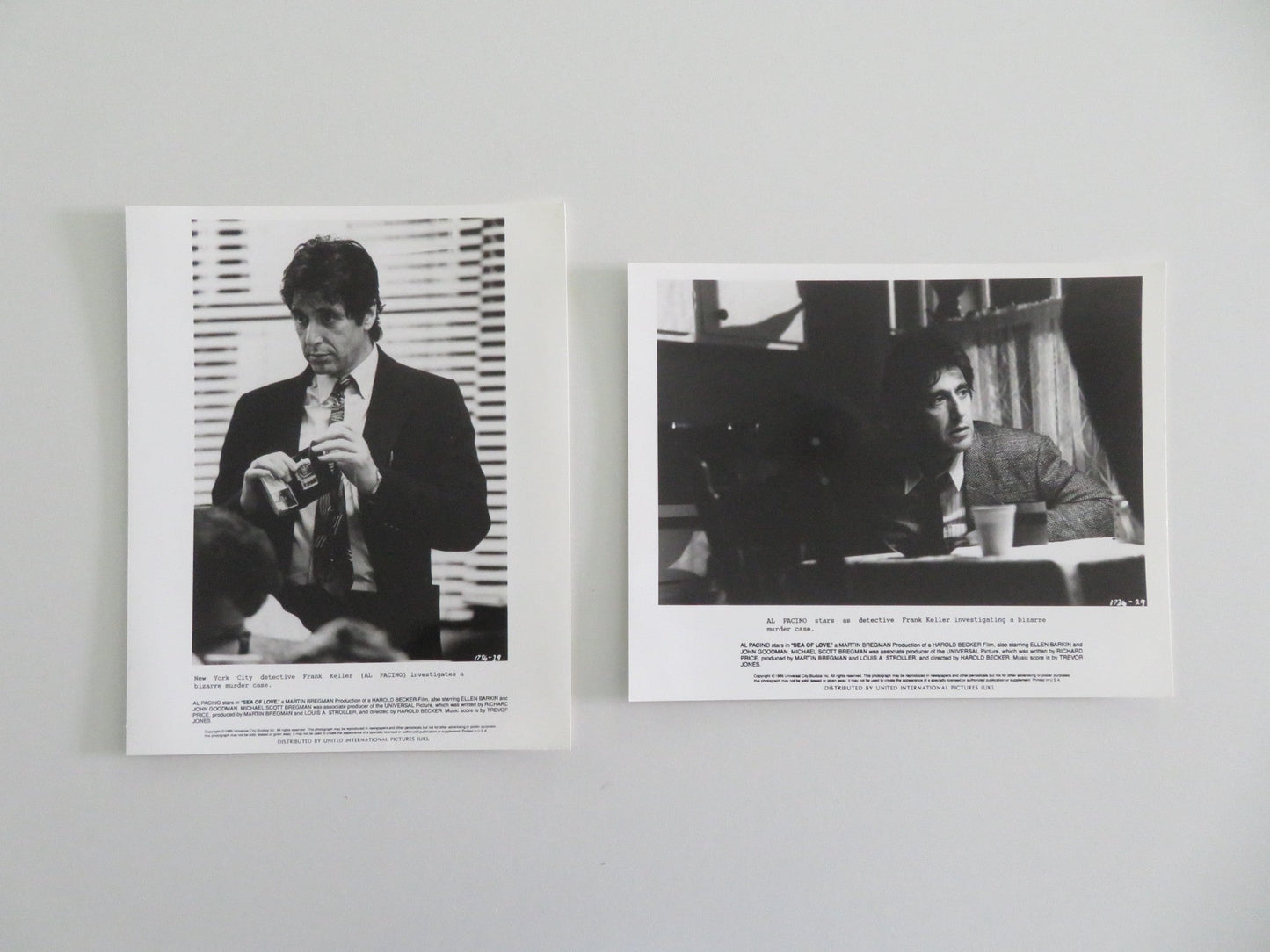 SEA OF LOVE - A MOVIE STILL PHOTO LOT OF 2 AL PACINO ELLEN BARKIN 1989 Movie posters