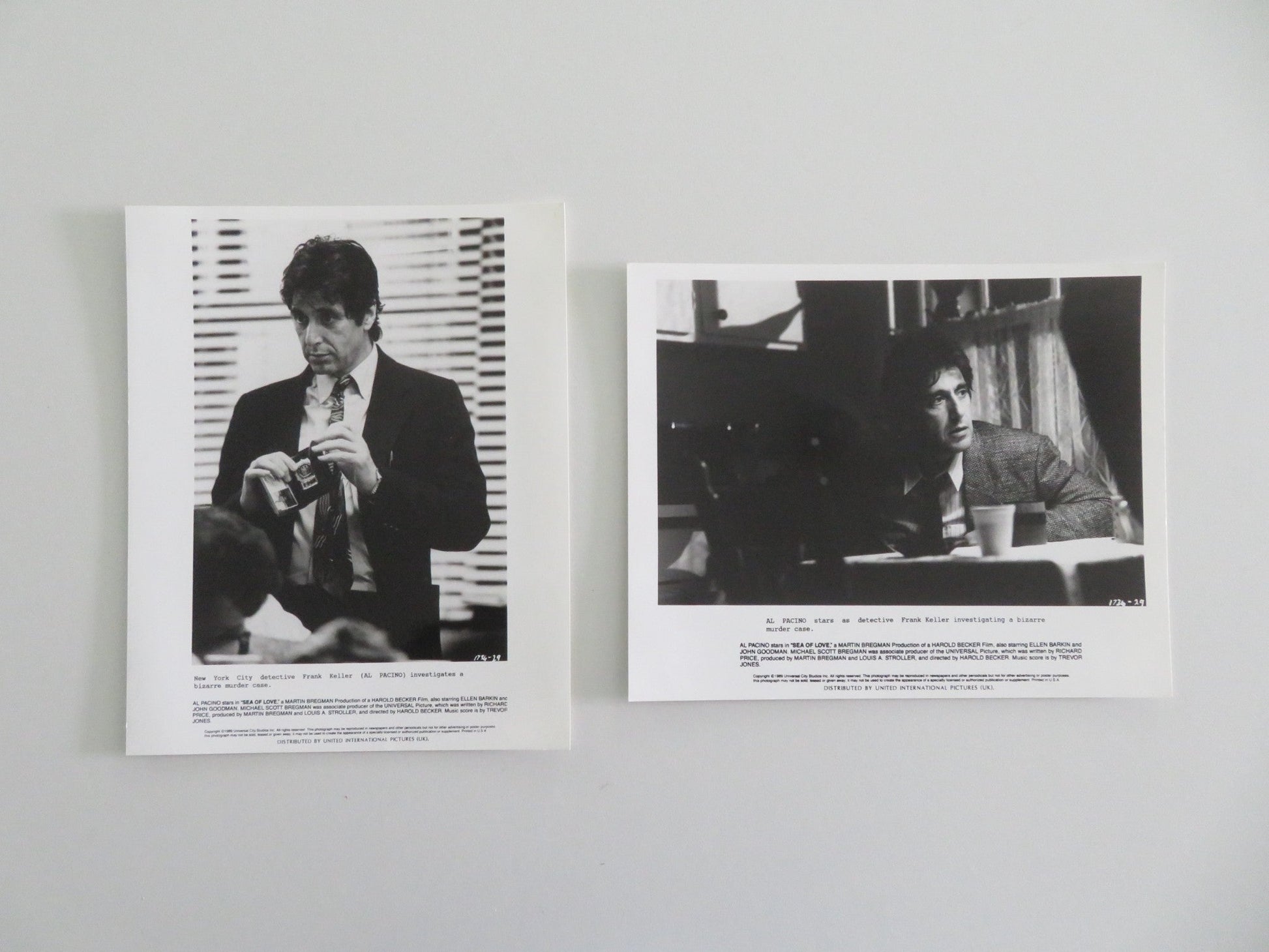 SEA OF LOVE - A MOVIE STILL PHOTO LOT OF 2 AL PACINO ELLEN BARKIN 1989 Movie posters