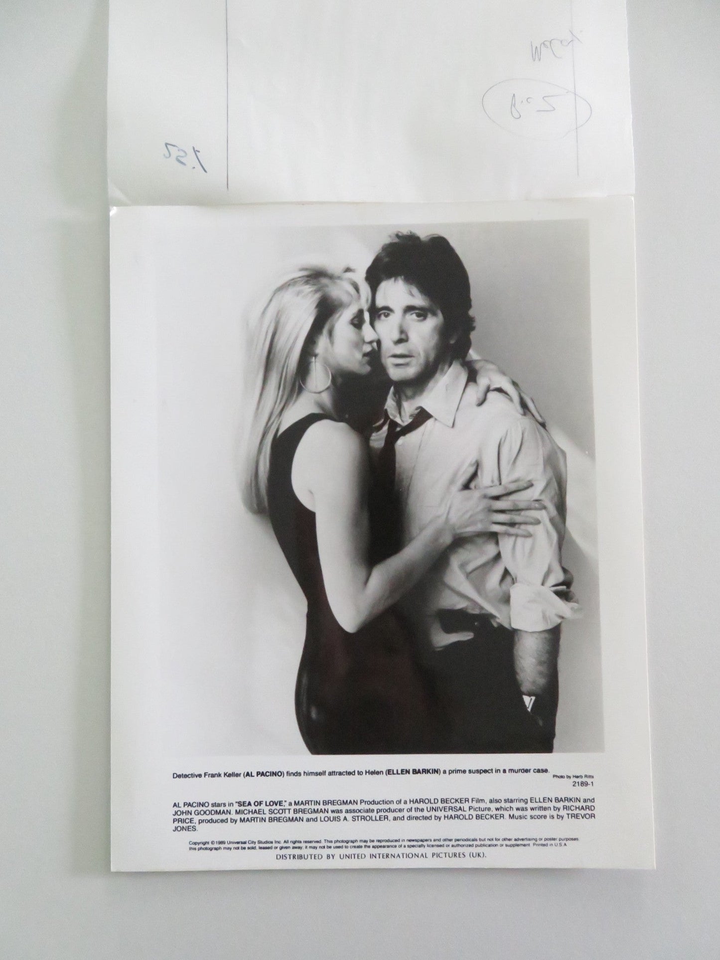 SEA OF LOVE - B MOVIE STILL PHOTO LOT OF 2 AL PACINO ELLEN BARKIN 1989 Movie posters
