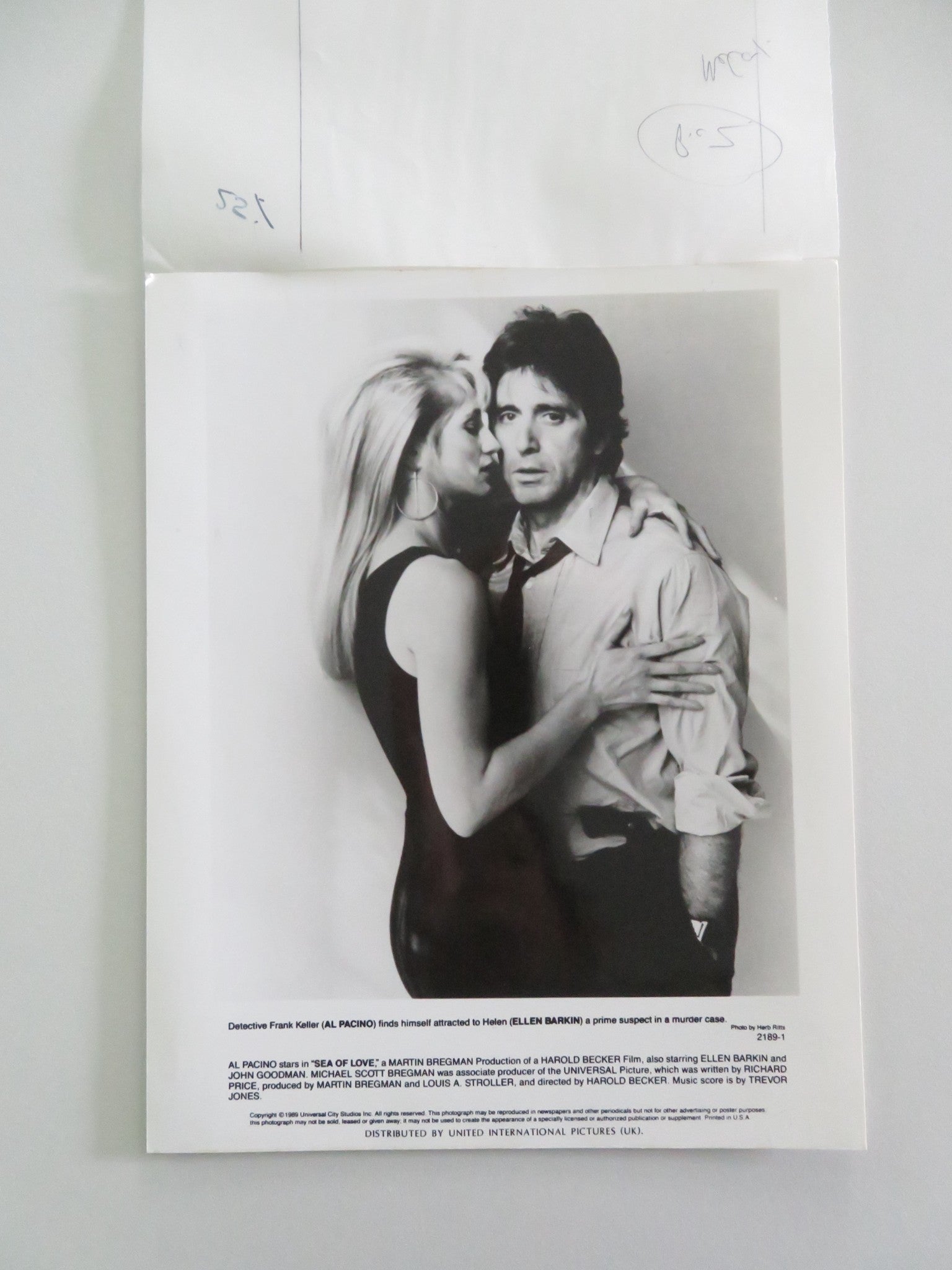 SEA OF LOVE - B MOVIE STILL PHOTO LOT OF 2 AL PACINO ELLEN BARKIN 1989 Movie posters