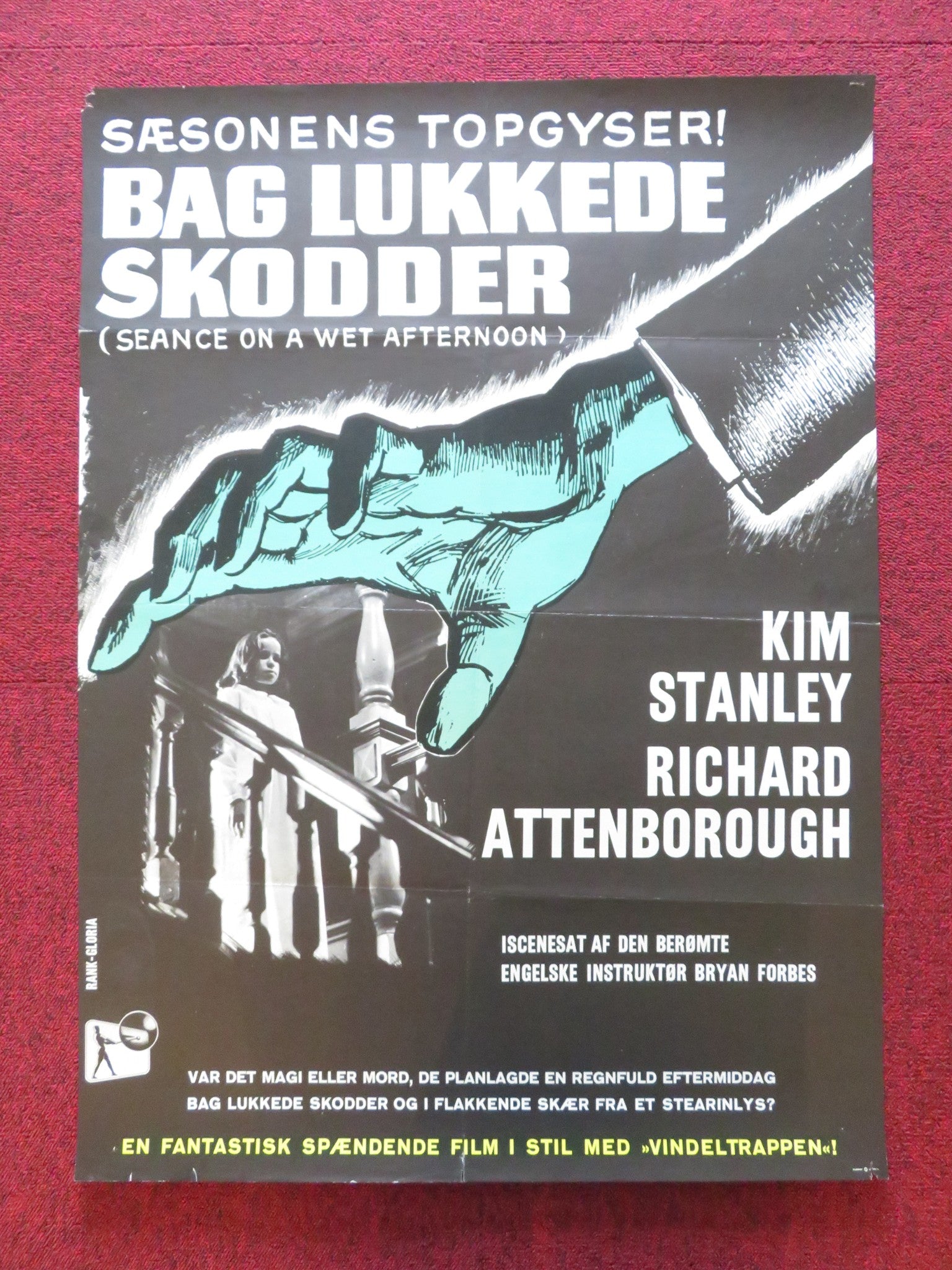 SEANCE ON A WET AFTERNOON DANISH POSTER ROLLED KIM STANLEY R. ATTENBOROUGH 1966 Rendezvous Cinema Movie posters