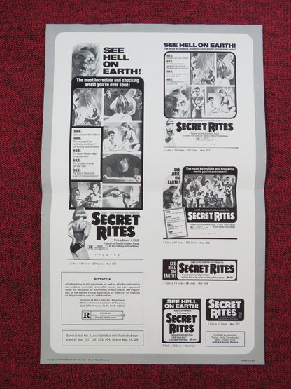 SECRET RITES UNCUT PRESS BOOK FOLDED PENNY BEECHING SHIRLEY HARMER 1971 Rendezvous Cinema Movie posters