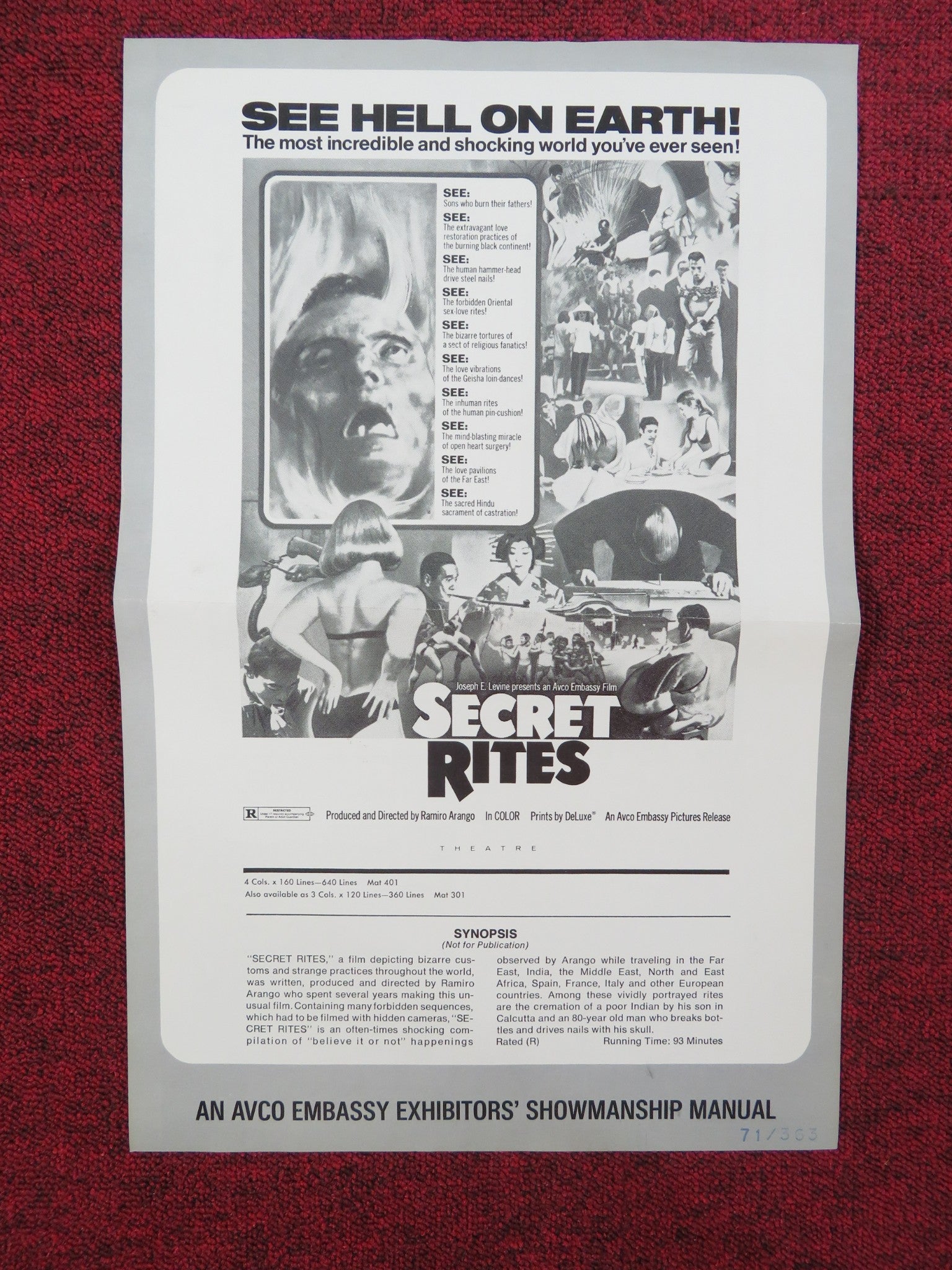SECRET RITES UNCUT PRESS BOOK FOLDED PENNY BEECHING SHIRLEY HARMER 1971 Rendezvous Cinema Movie posters