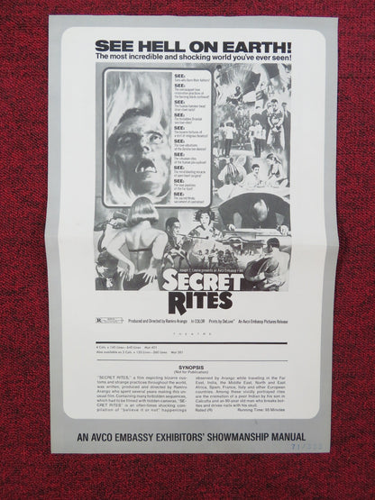 SECRET RITES UNCUT PRESS BOOK FOLDED PENNY BEECHING SHIRLEY HARMER 1971 Rendezvous Cinema Movie posters