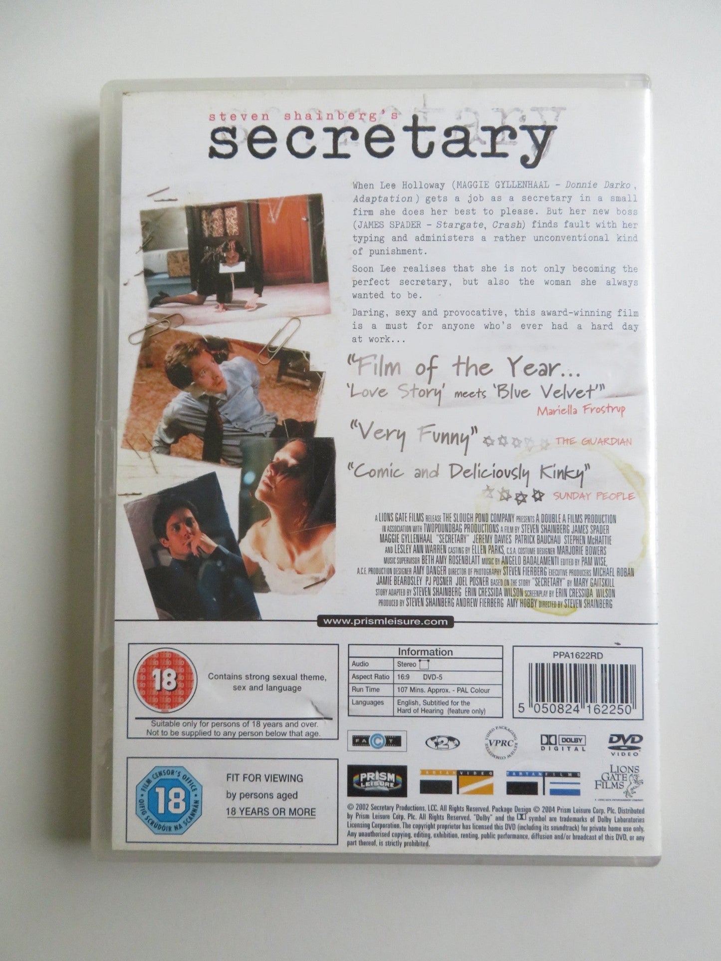 SECRETARY - B (DVD) JAMES SPADER MAGGIE GYLLENHAAL 2002 REGION 2 - Rendezvous Cinema