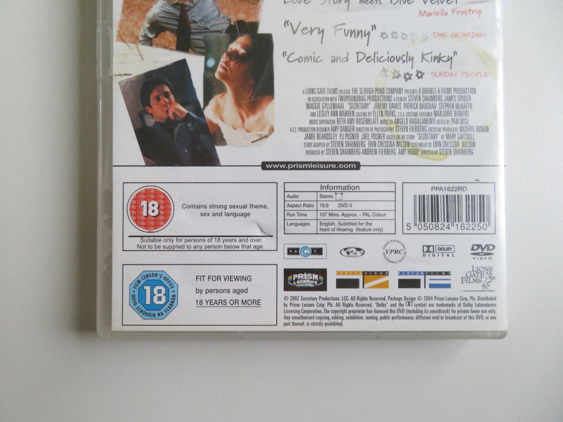 SECRETARY - B (DVD) JAMES SPADER MAGGIE GYLLENHAAL 2002 REGION 2 - Rendezvous Cinema