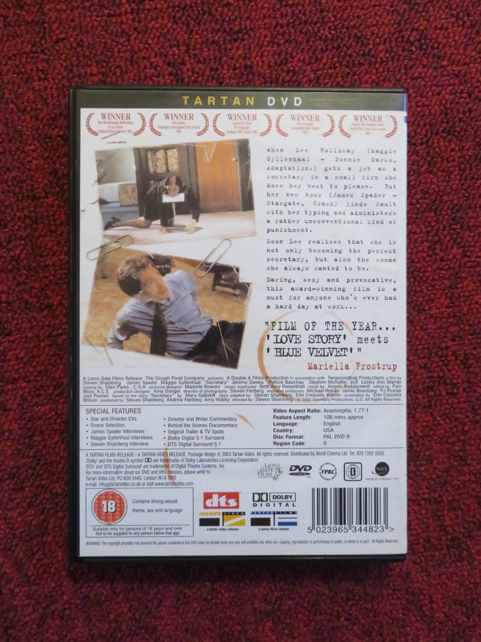 SECRETARY (DVD) JAMES SPADER MAGGIE GYLLENHAAL 2002 REGION 0 Rendezvous Cinema Movie posters