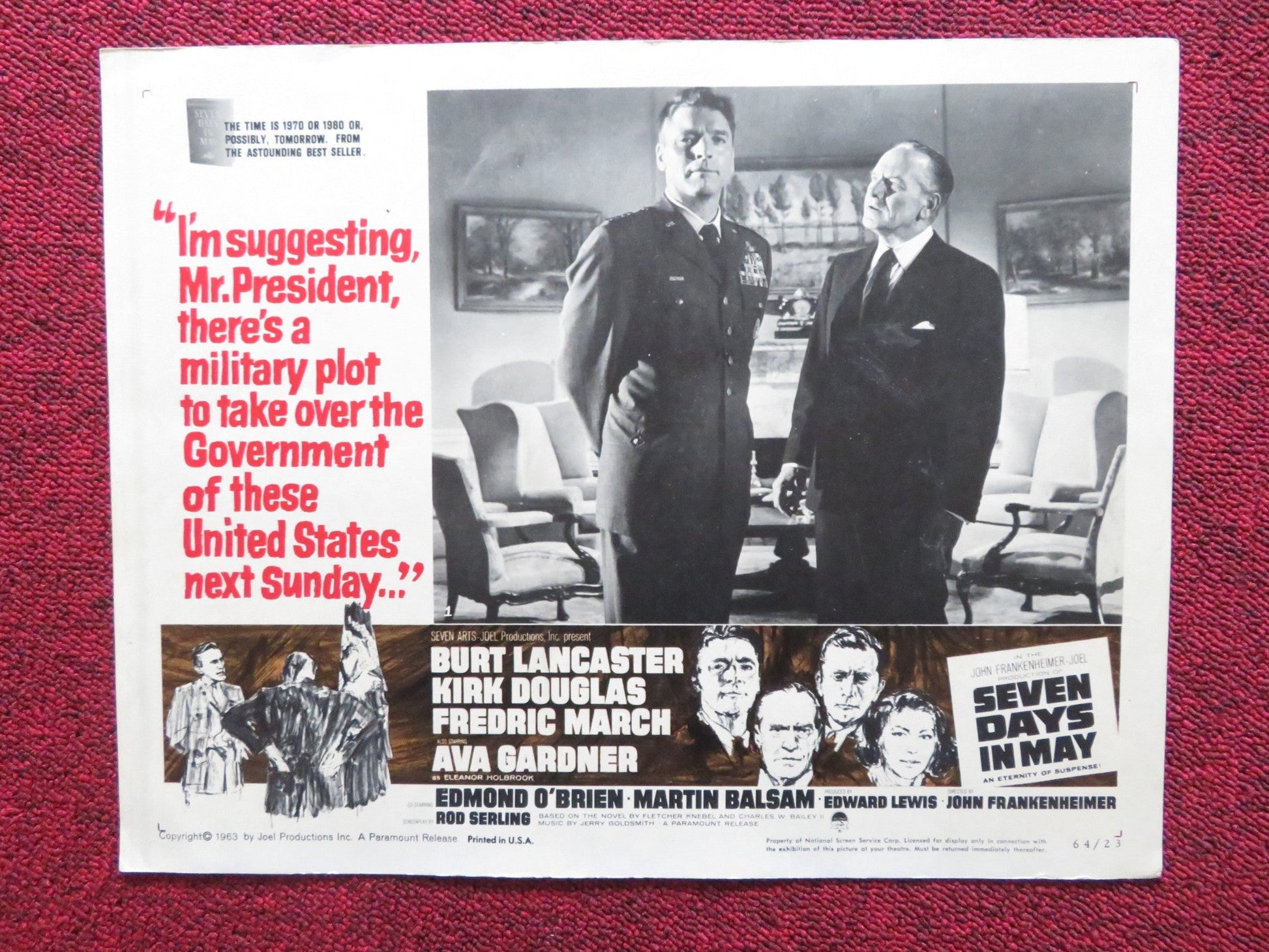 SEVEN DAYS IN MAY US LOBBY CARD FULL SET BURT LANCASTER KIRK DOUGLAS 1963 Rendezvous Cinema Movie posters