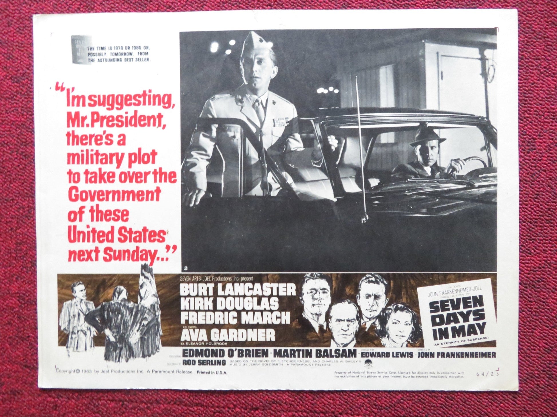 SEVEN DAYS IN MAY US LOBBY CARD FULL SET BURT LANCASTER KIRK DOUGLAS 1963 Rendezvous Cinema Movie posters