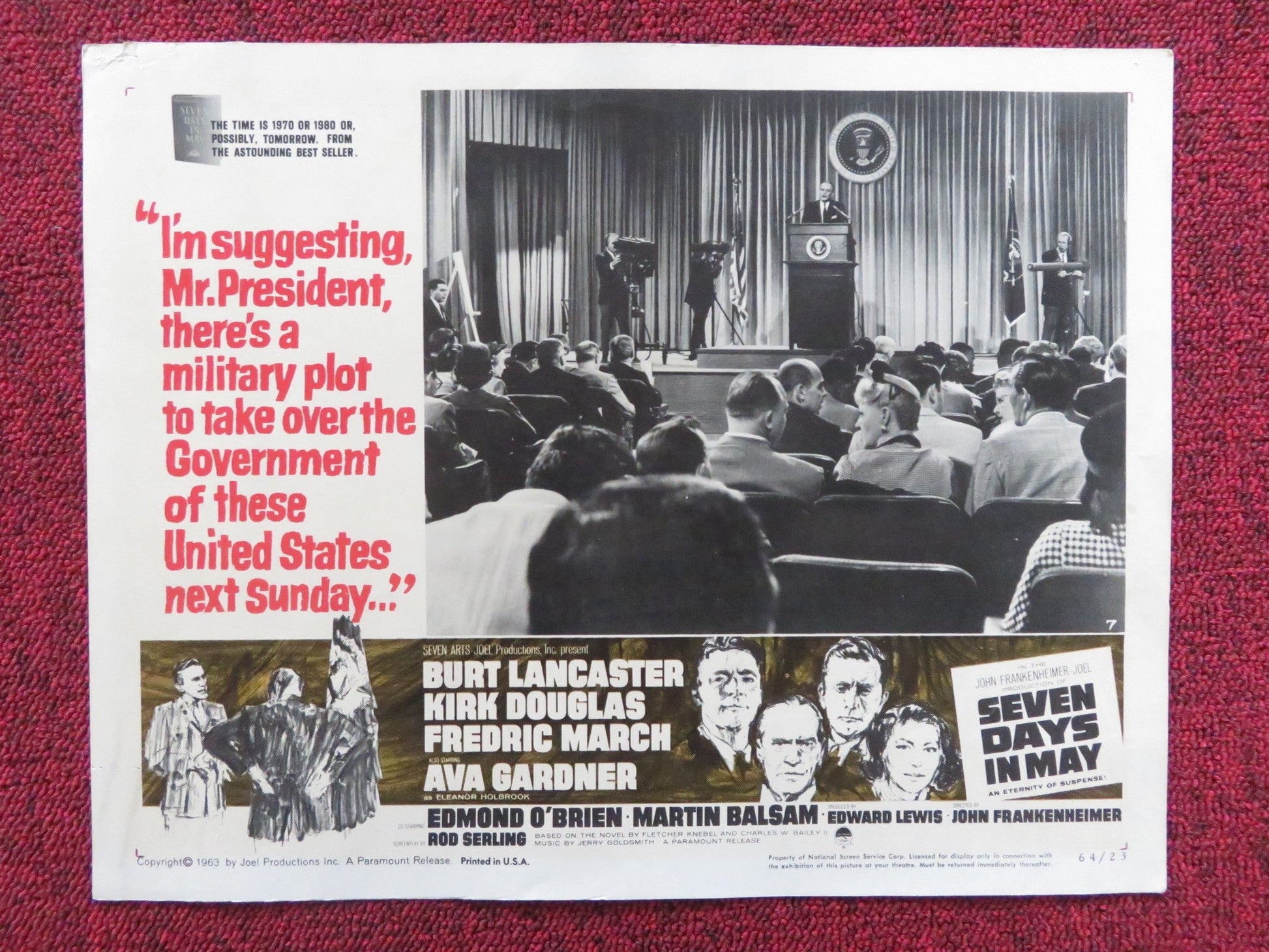 SEVEN DAYS IN MAY US LOBBY CARD FULL SET BURT LANCASTER KIRK DOUGLAS 1963 Rendezvous Cinema Movie posters