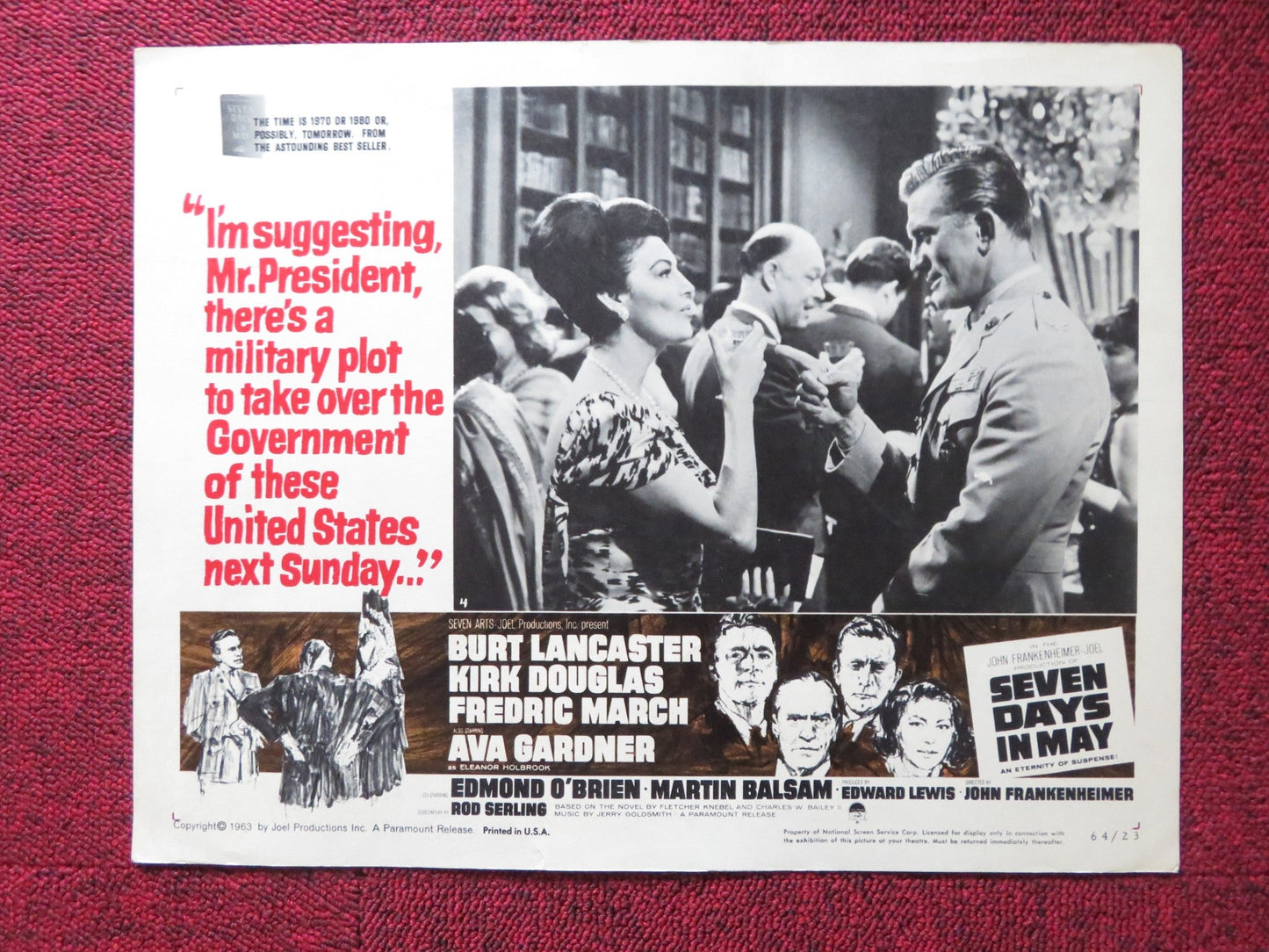 SEVEN DAYS IN MAY US LOBBY CARD FULL SET BURT LANCASTER KIRK DOUGLAS 1963 Rendezvous Cinema Movie posters