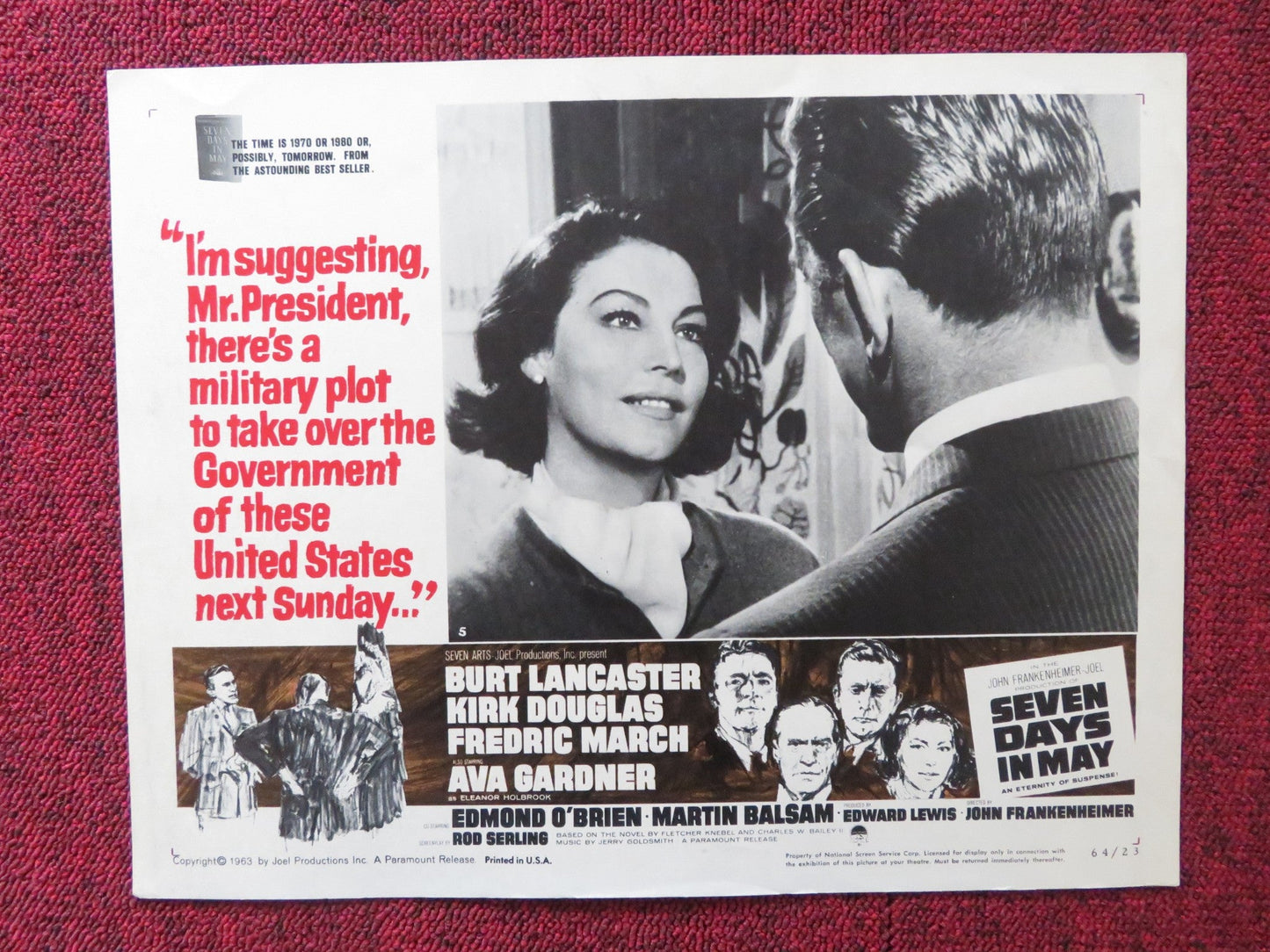 SEVEN DAYS IN MAY US LOBBY CARD FULL SET BURT LANCASTER KIRK DOUGLAS 1963 Rendezvous Cinema Movie posters