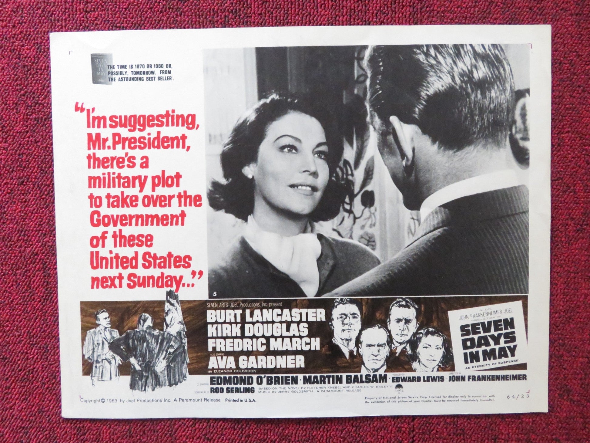 SEVEN DAYS IN MAY US LOBBY CARD FULL SET BURT LANCASTER KIRK DOUGLAS 1963 Rendezvous Cinema Movie posters