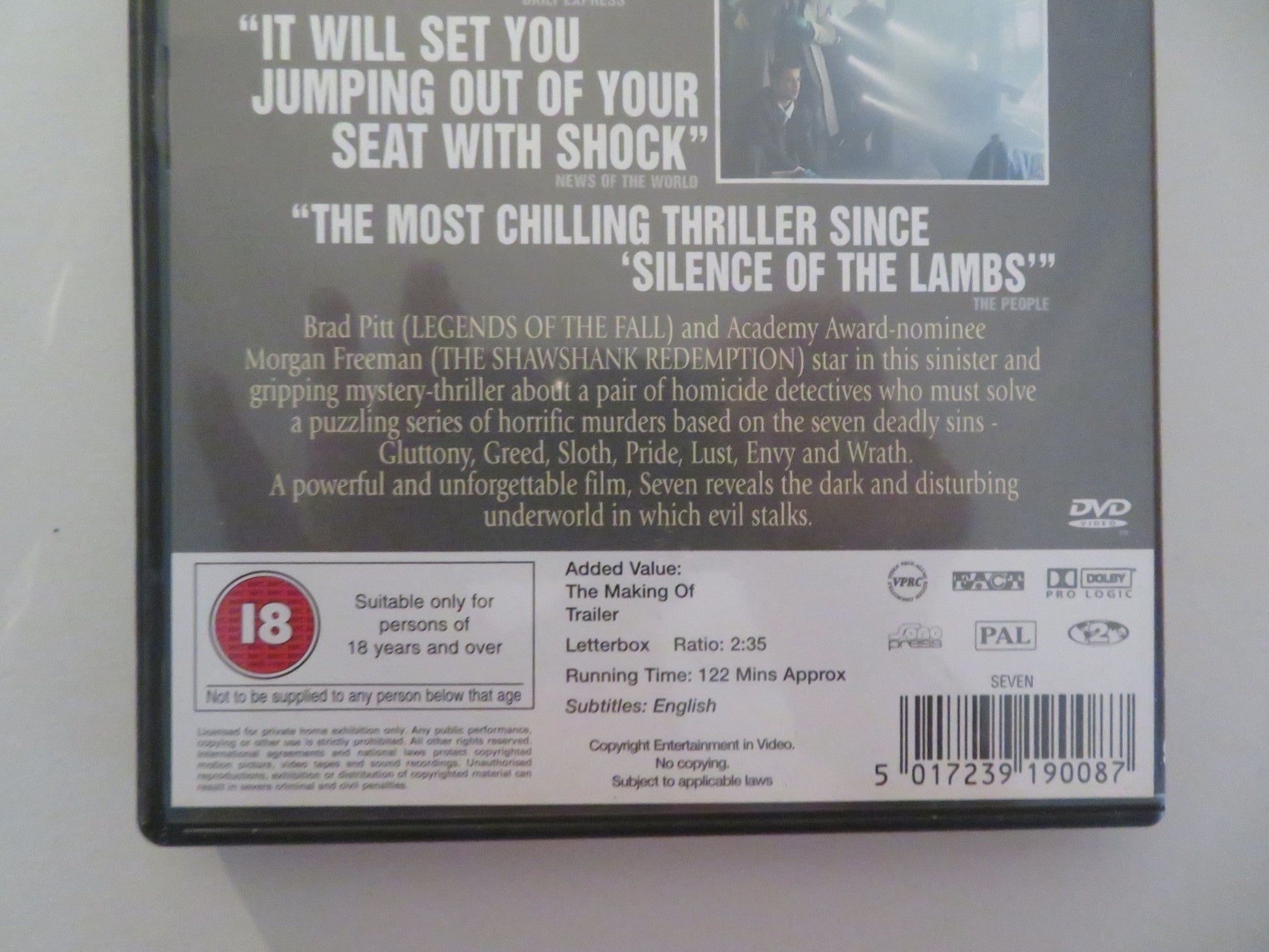 SEVEN (DVD) BRAD PITT MORGAN FREEMAN 1995 REGION 2 Movie posters