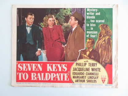 SEVEN KEYS TO BALDPATE - #3 LOBBY CARD PHILLIP TERRY JACQUELINE WHITE 1947 Rendezvous Cinema Movie posters