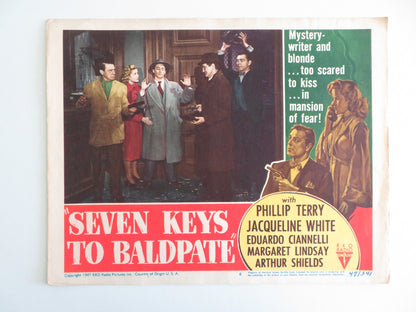 SEVEN KEYS TO BALDPATE - #6 LOBBY CARD PHILLIP TERRY JACQUELINE WHITE 1947 Rendezvous Cinema Movie posters