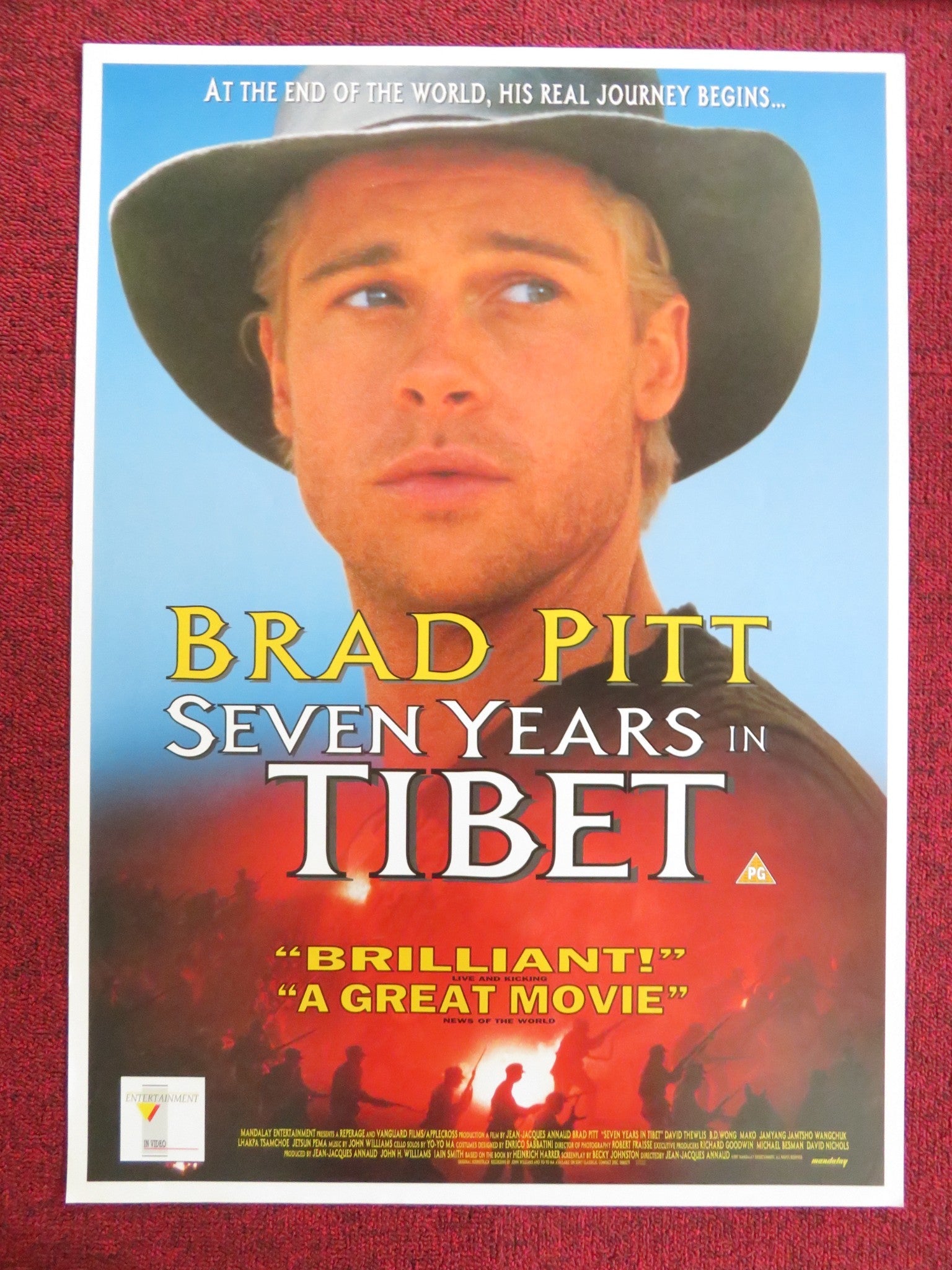 SEVEN YEARS IN TIBET VHS POSTER ROLLED BRAD PITT DAVID THEWLIS 1997 Rendezvous Cinema Movie posters