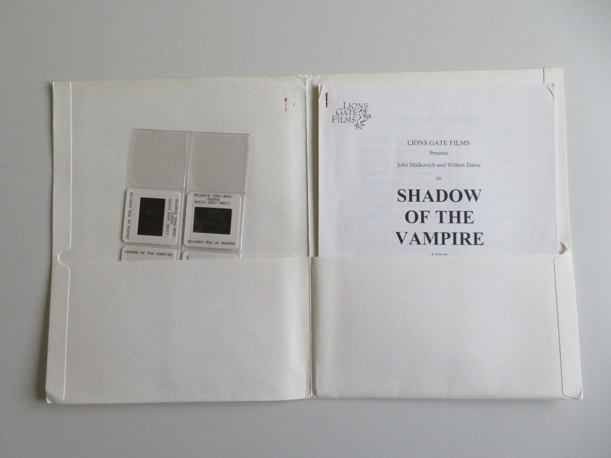 SHADOW OF THE VAMPIRE PRESS KIT 2000 JOHN MALKOVICH WILLEM DAFOE Movie posters