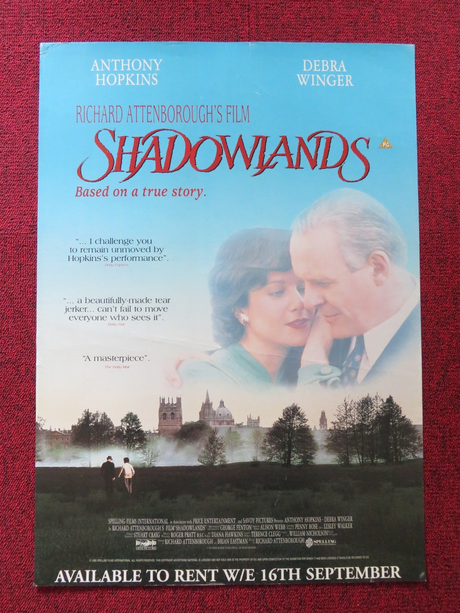 SHADOWLANDS VHS VIDEO POSTER ANTHONY HOPKINS DEBRA WINGER 1993 Rendezvous Cinema Movie posters