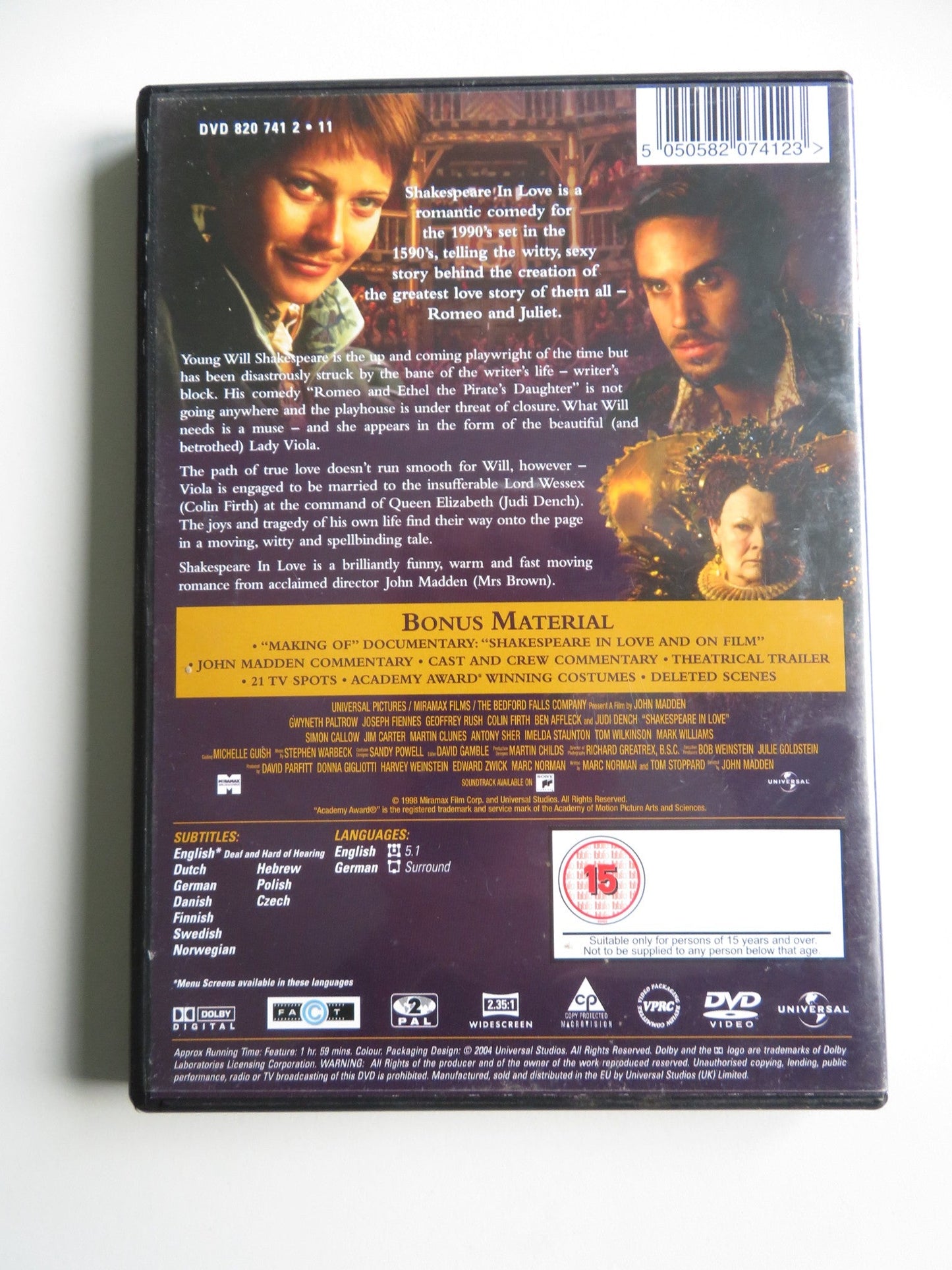 SHAKESPEARE IN LOVE (DVD) GWYNETH PALTROW JOSEPH FIENNES STOPPARD 1998 REGION 2 - Rendezvous Cinema