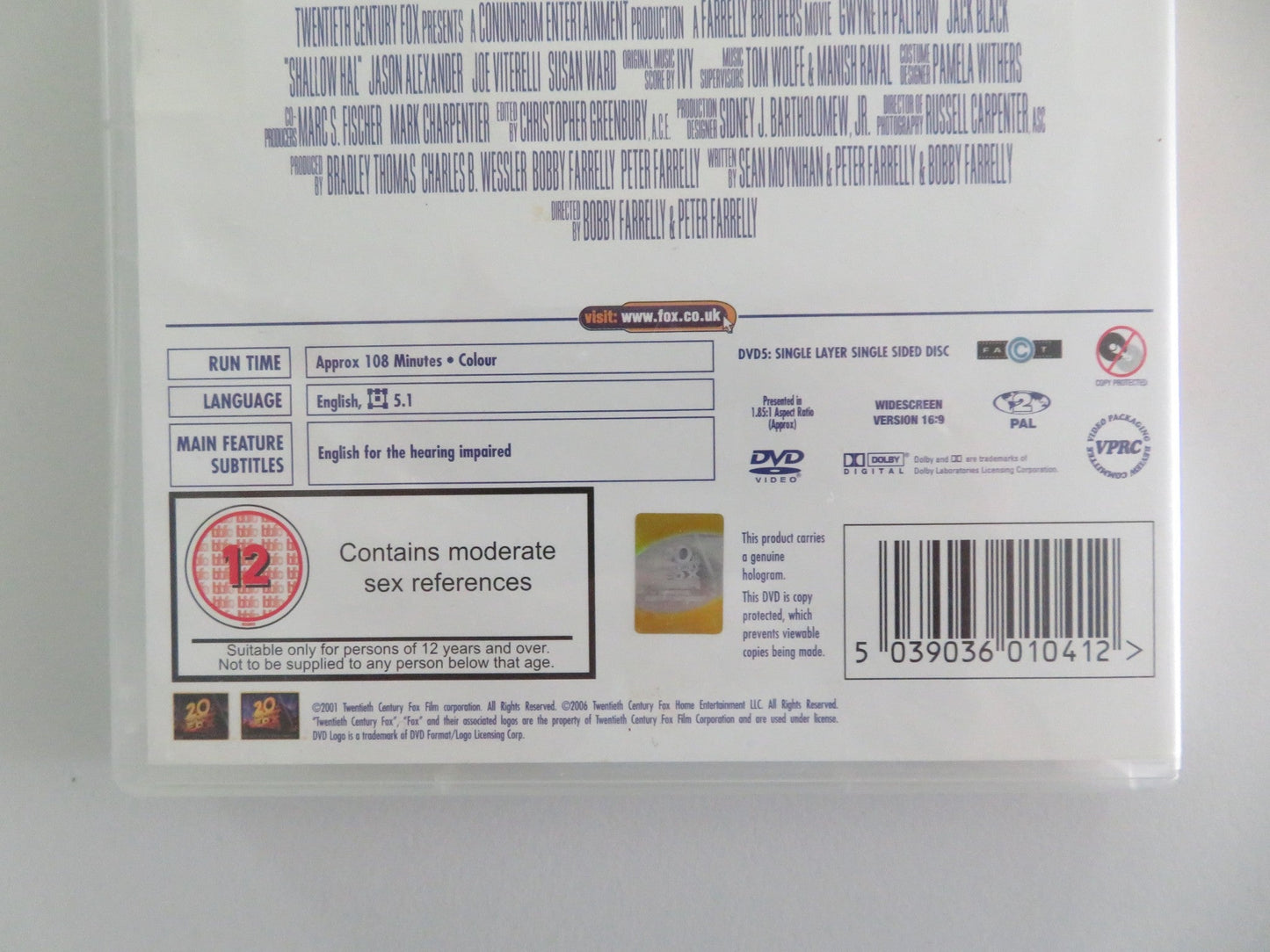 SHALLOW HAL (DVD) JACK BLACK GWYNETH PALTROW 2001 REGION 2 Movie posters