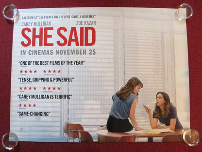 SHE SAID - B UK QUAD ROLLED POSTER CAREY MULLIGAN ZOE KAZAN 2022 Rendezvous Cinema Movie posters
