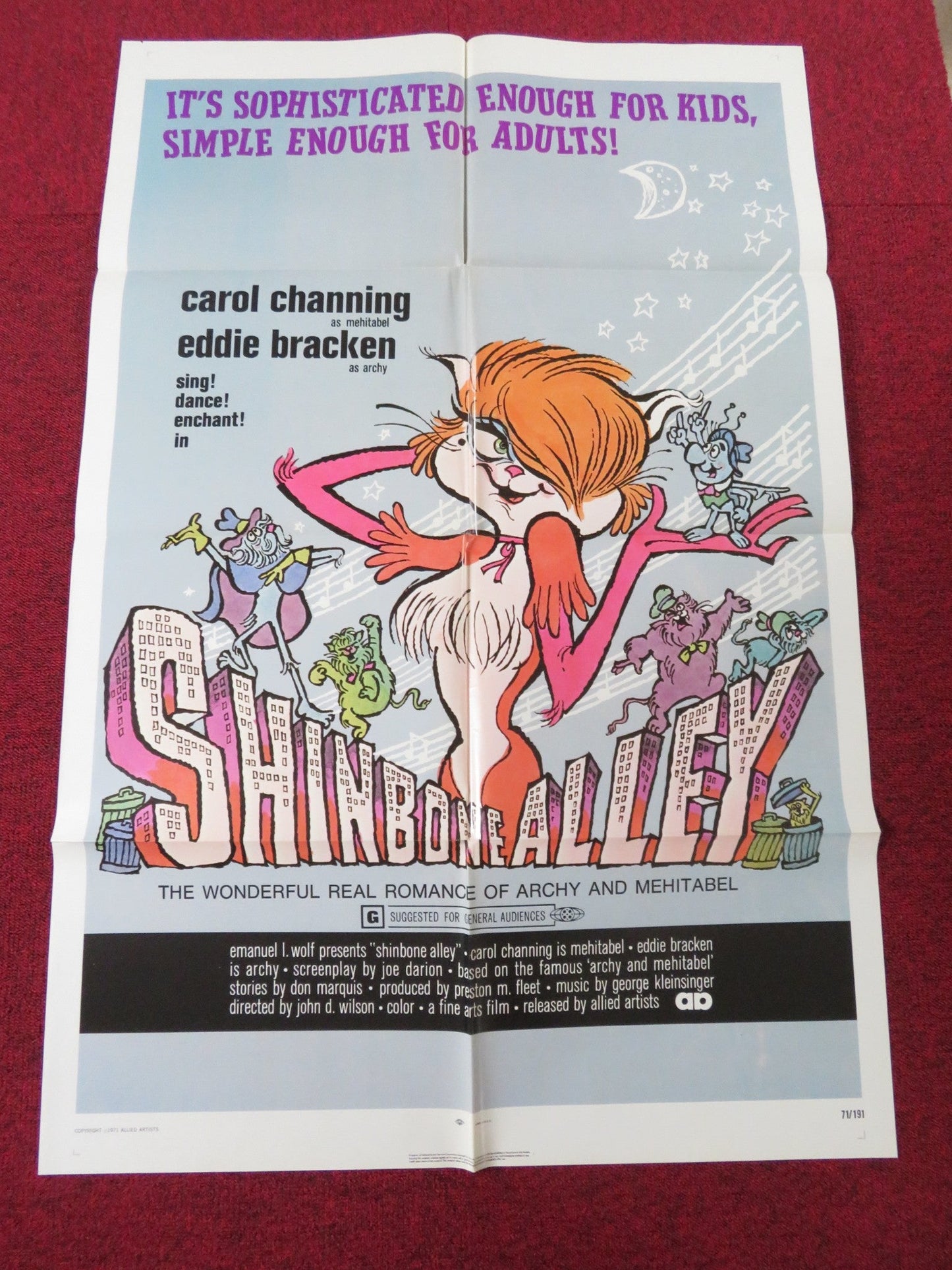 SHINBONE ALLEY FOLDED US ONE SHEET POSTER CAROL CHANNING EDDIE BRACKEN 1970 Rendezvous Cinema Movie posters
